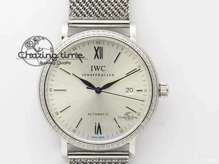 MIROTIME 1225 Portofino SCHAFFHAUSEN SS MKF 1:1 Best Edition Silver Dial Diamond On Mesh Bracelet A Lightweight 7339